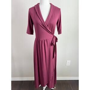 New Quince Tencel Jersey Midi Wrap Dress Women's S Wine Red Stretch Comfort